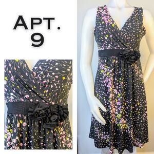 Apt. 9 Sleeveless Sundress Small Lilac Black Floral Empire Waist Cottagecore